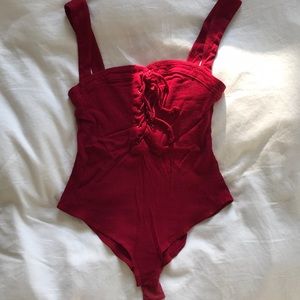 Free People Red Tie-up Bodysuit